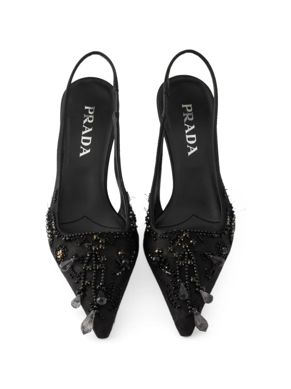 Prada embroidered satin slingback pumps Zwart