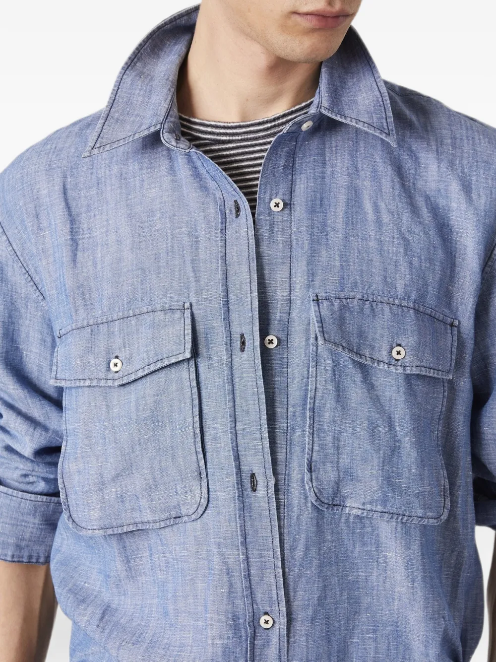 Officine Generale Button-up shirtjack met borstzak Blauw