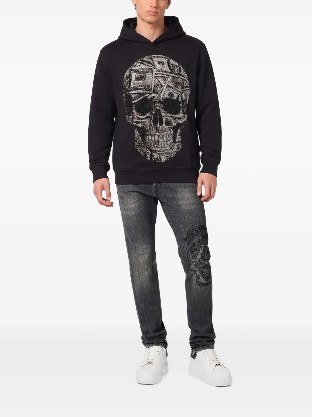 Philipp Plein Hoodie verfraaid met kristallen en doodskop-patroon Zwart