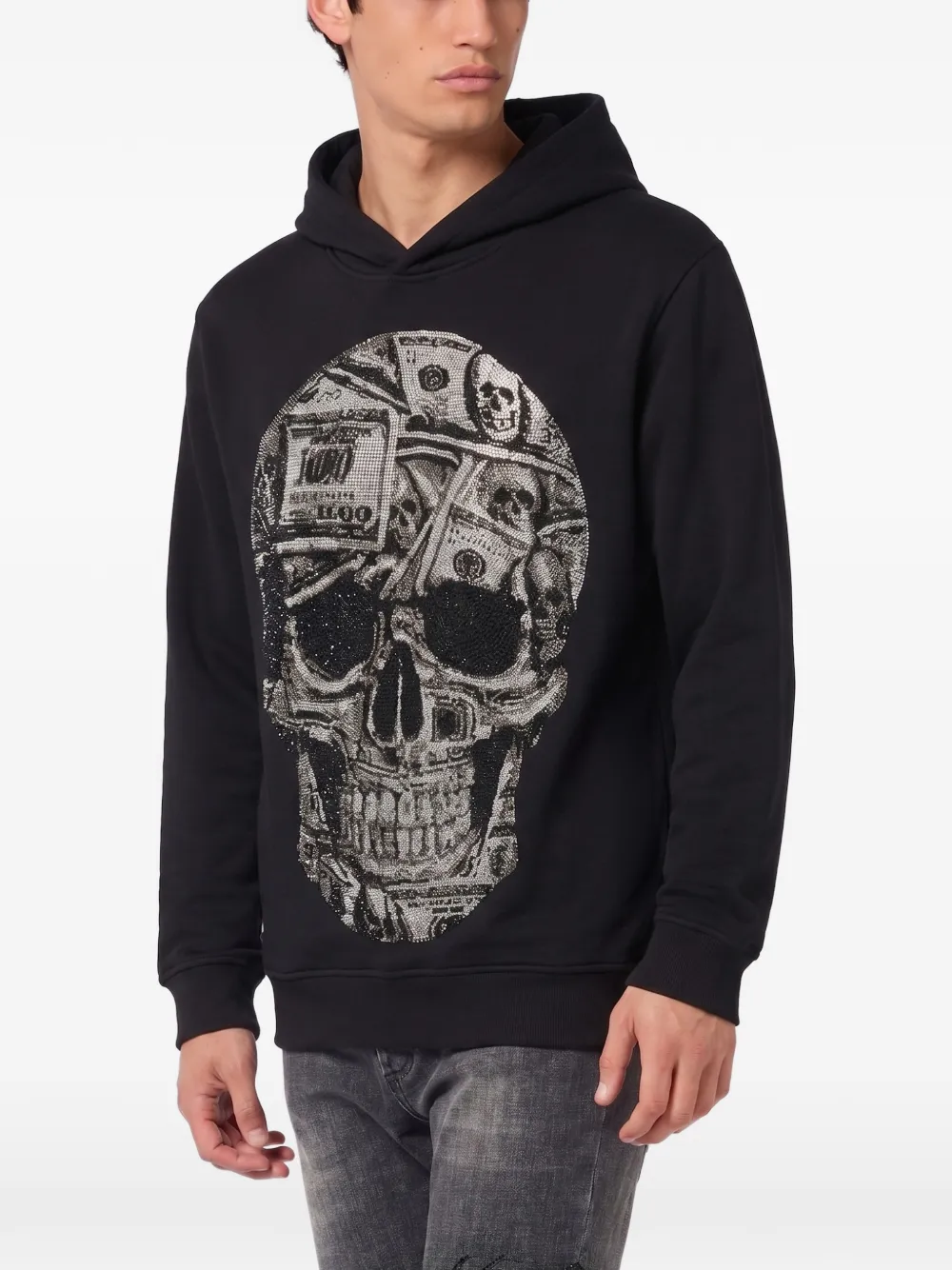 Philipp Plein Hoodie verfraaid met kristallen en doodskop-patroon Zwart