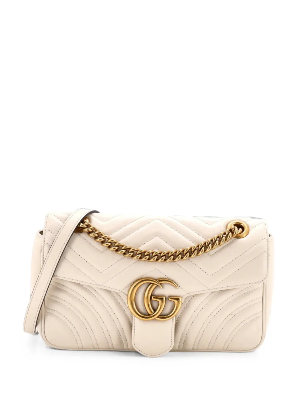 Gucci Pre-Owned Borsa a spalla GG Marmont media in pelle matelassé con battente - Bianco