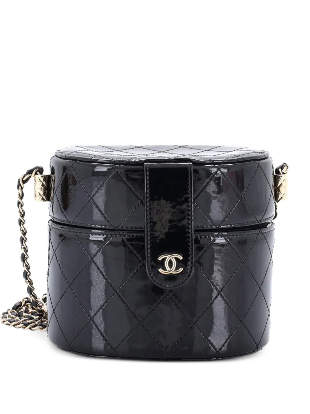 CHANEL Pre-Owned Borsa a tracolla CC Vanity Case mini verniciata e trapuntata con manico - Nero