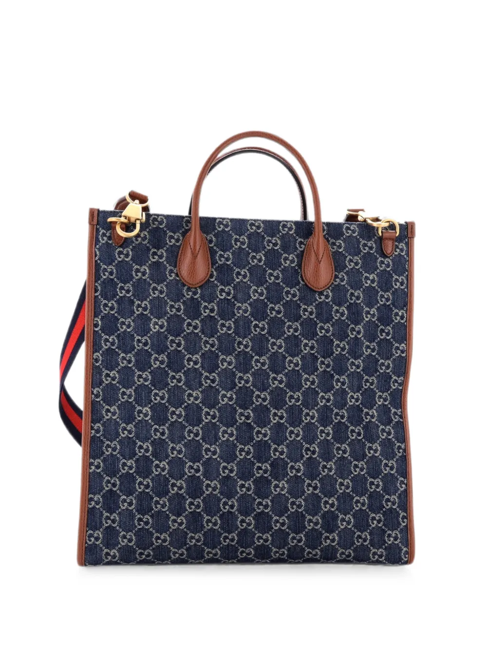 Gucci Pre-Owned Hohe GG Denim-Tote Bag mit Webriemen - Blau