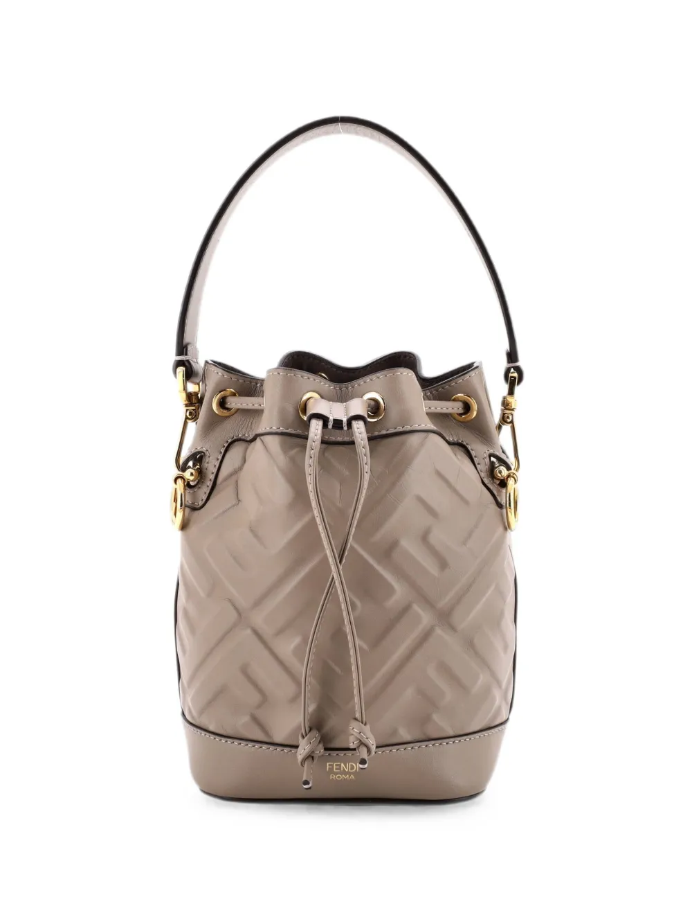 Pre-owned Fendi Mon Tresor Zucca Embossed Leather Mini Bucket Bag In Neutrals