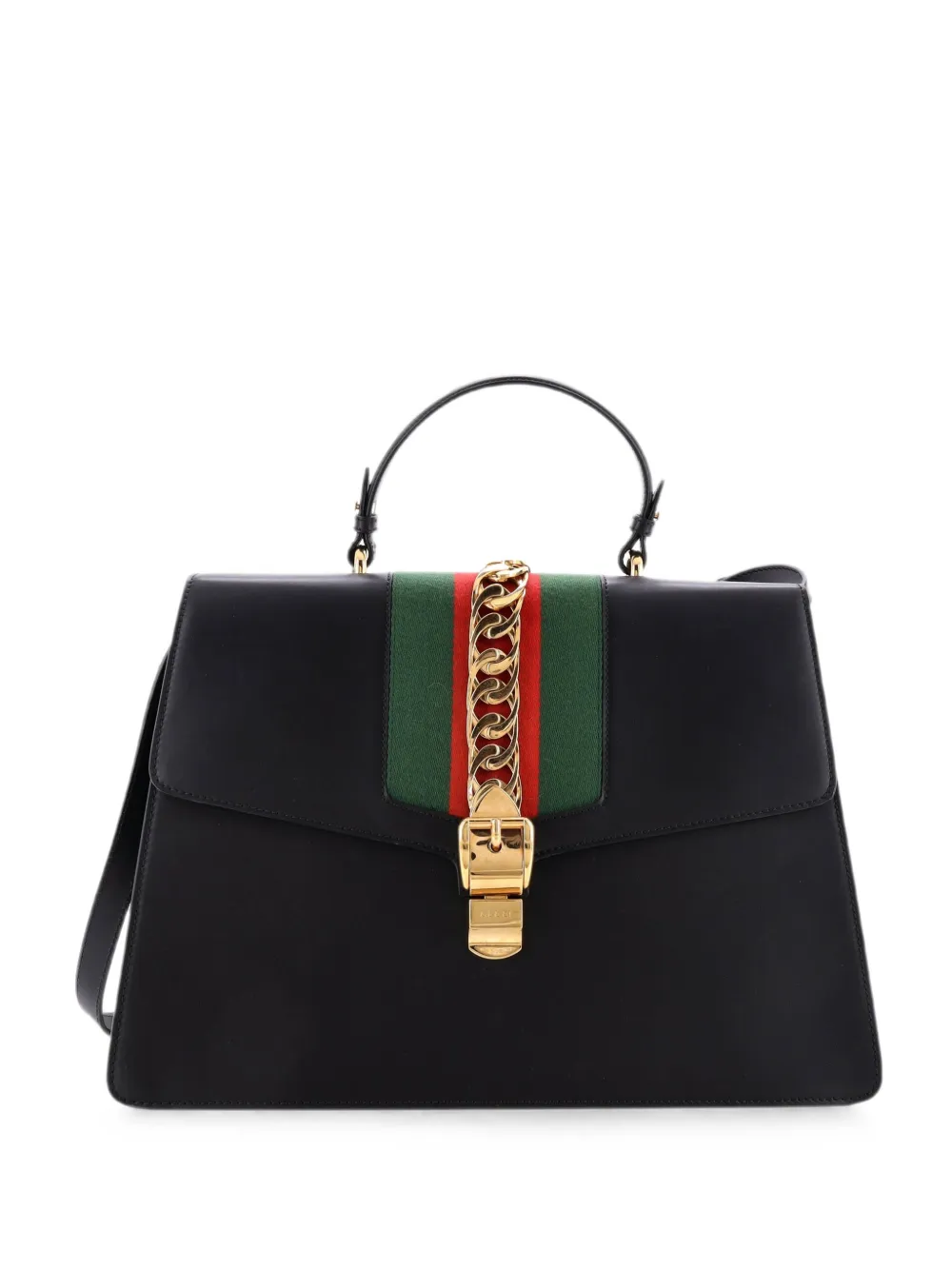 Pre-owned Gucci Sylvie Top Handle Bag Leather Large Satchel In Black