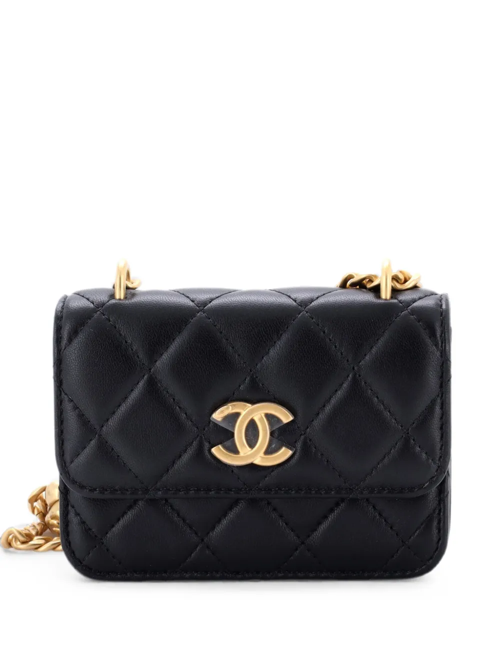 CHANEL Pre-Owned Sweet Camellia Flap Clutch with Chain Quilted Lambskin Mini crossbody bag - Black