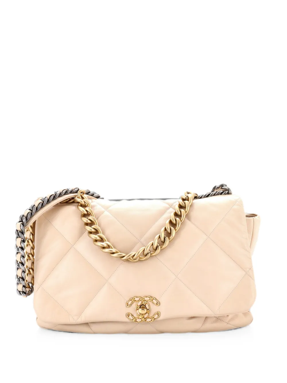 CHANEL Pre-Owned 19 Flap Bag Quilted Leather Maxi crossbody bag - Neutrals