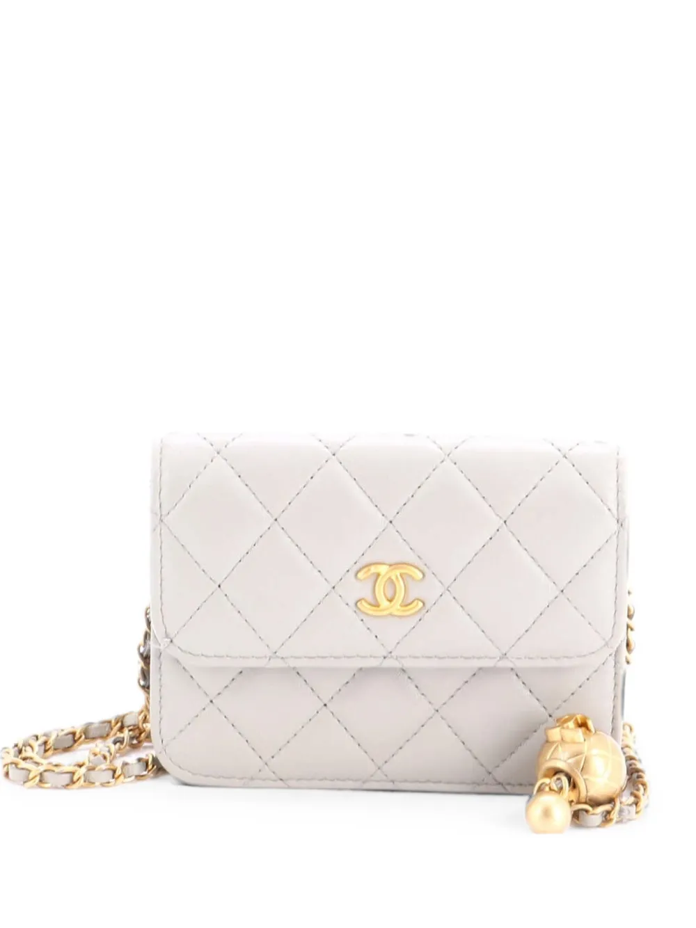CHANEL Pre-Owned Pearl Crush Flap Clutch with Chain Quilted Lambskin Mini crossbody bag - Grey