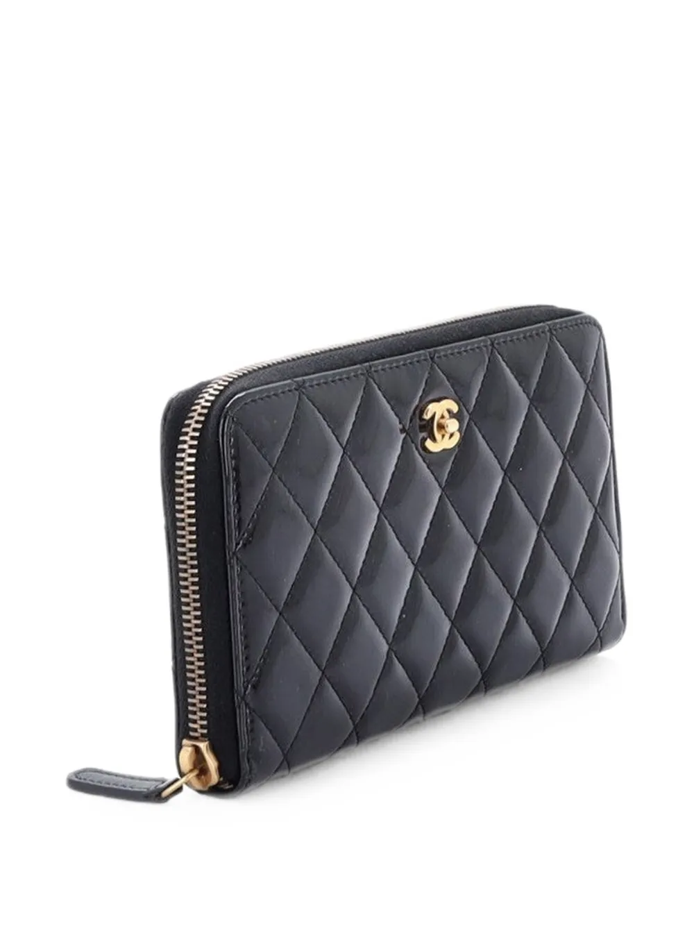 CHANEL Pre-Owned Zip Around Wallet Quilted Patent Long small wallets - Black