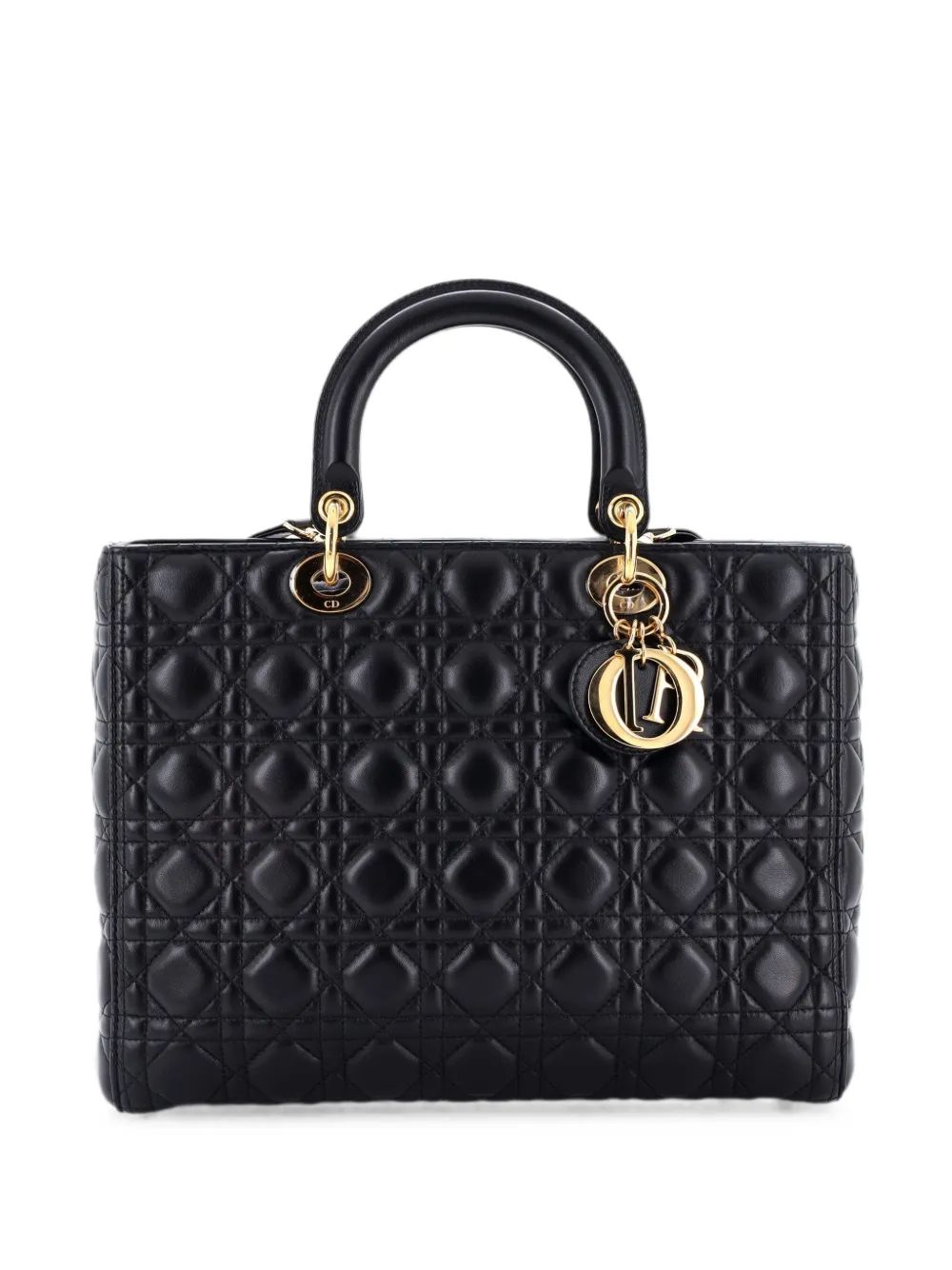 Christian Dior Pre-Owned Vintage Lady Dior Bag Cannage Quilt Lambskin Large satchel - Black