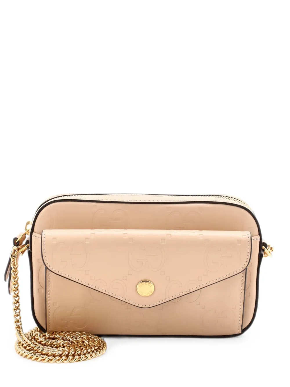 Gucci Pre-Owned Super mini Front Pocket Chain Umhängetasche aus Leder mit Jumbo GG-Prägung - Nude