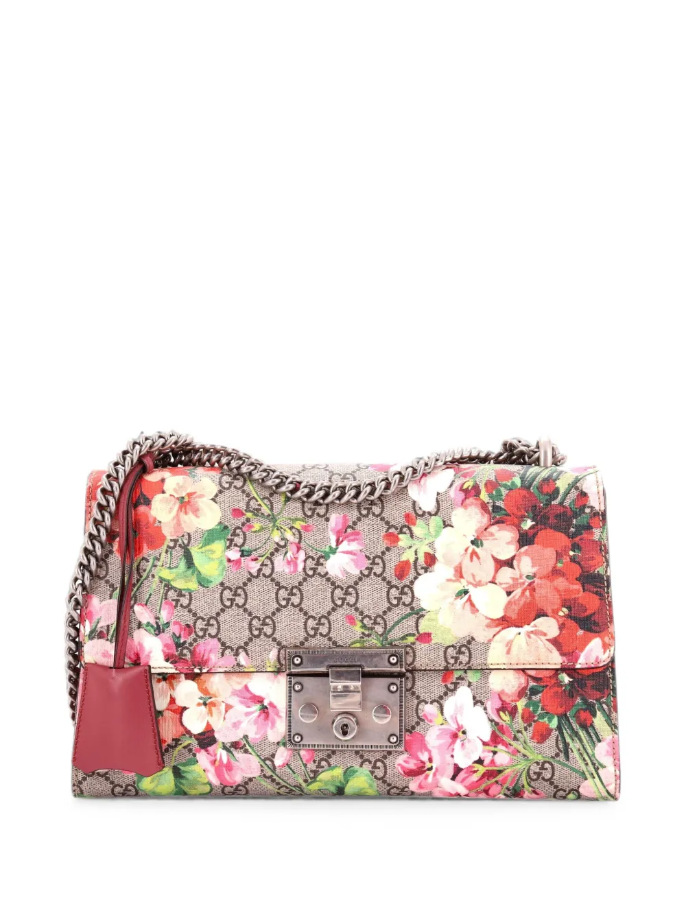 Gucci Pre-Owned Borsa a spalla Padlock media in tela cerata GG con stampa a fiori - Rosa