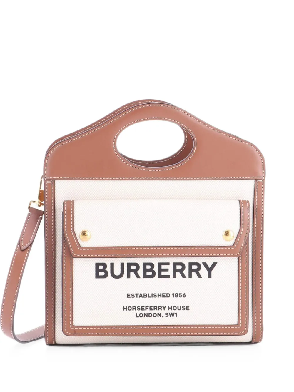 Burberry Pre-Owned Borsa a tracolla mini in pelle e tela con tasca e logo - Marrone
