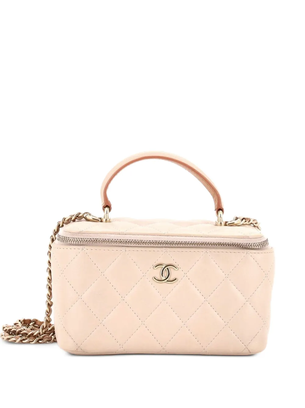 CHANEL Pre-Owned Borsa a tracolla Vanity Case mini in pelle di agnello trapuntata con manico - Toni neutri