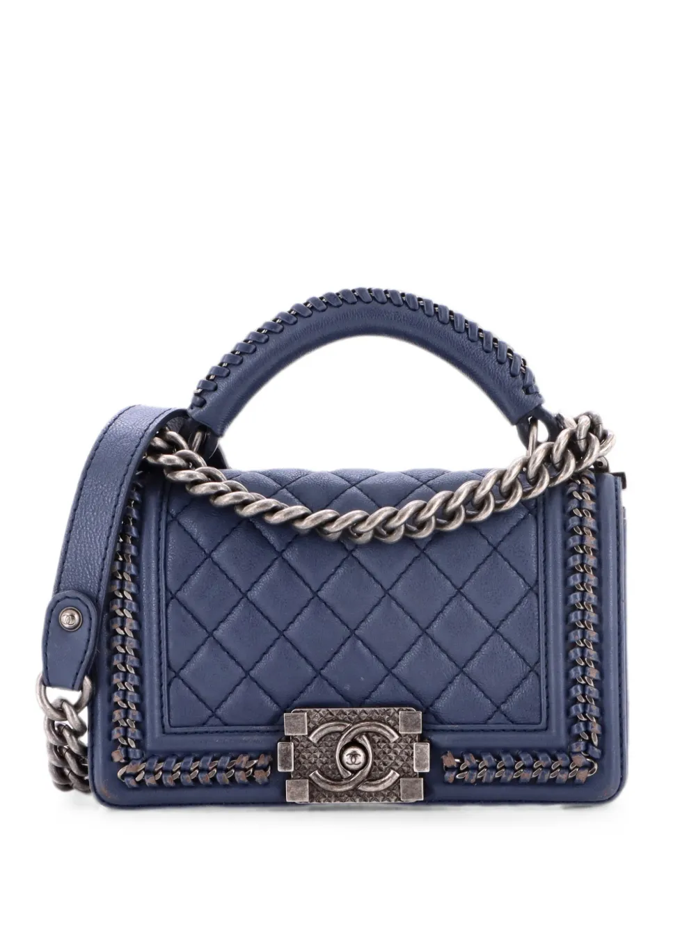 CHANEL Pre-Owned Chain Handle Boy Flap Bag Quilted Calfskin Small shoulder bag - Blue