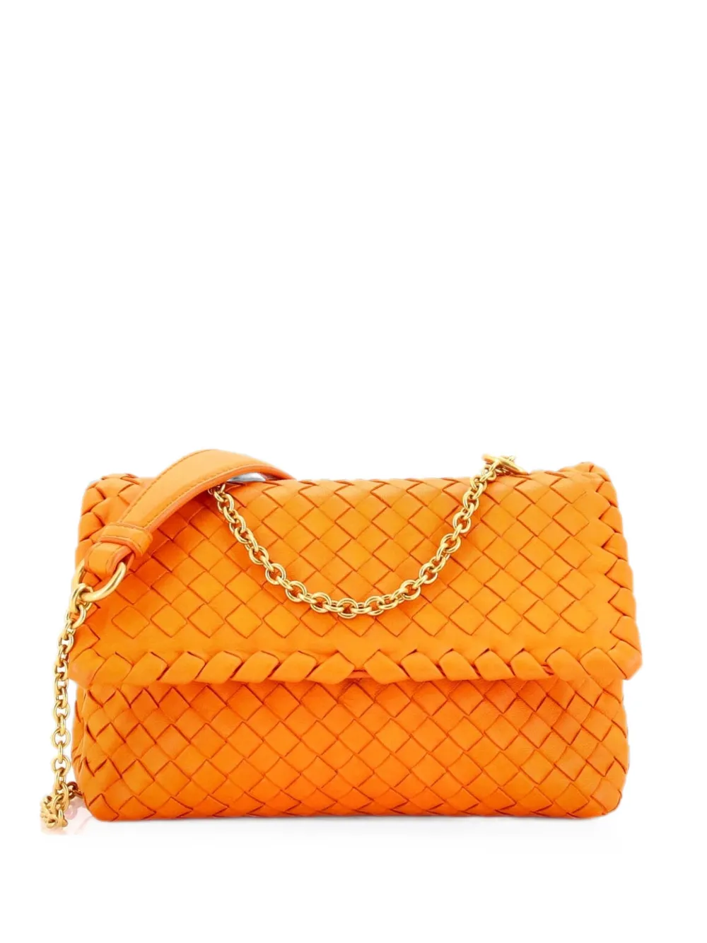 Bottega Veneta Pre-Owned Borsa a tracolla Olimpia baby in nappa con design Intrecciato - Arancione