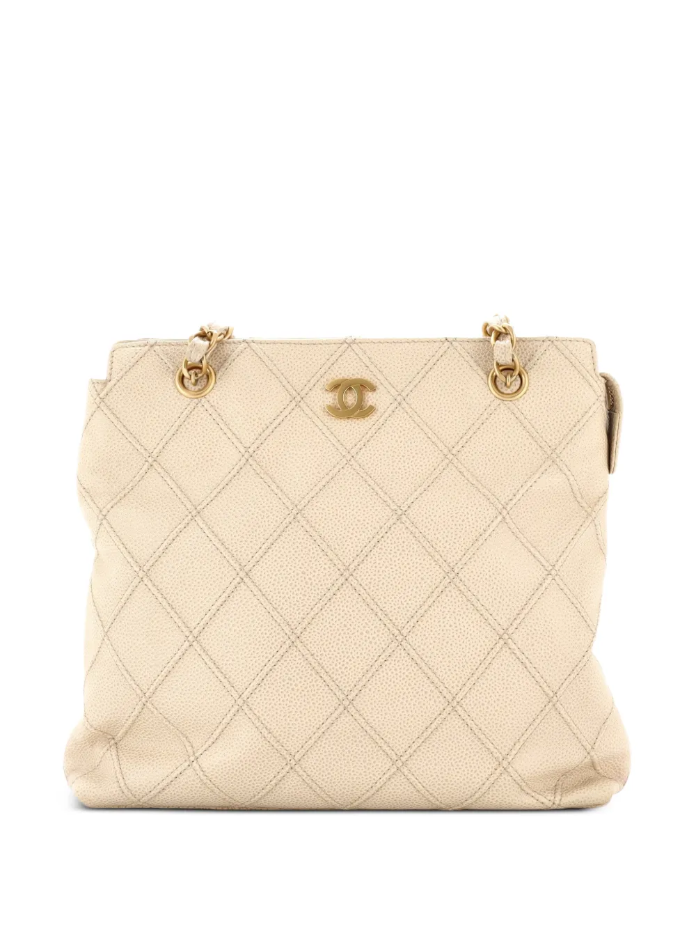 CHANEL Pre-Owned Mittelgroße Tote Bag aus gestepptem Kaviarleder mit Reißverschluss und Kettenriemen - Nude