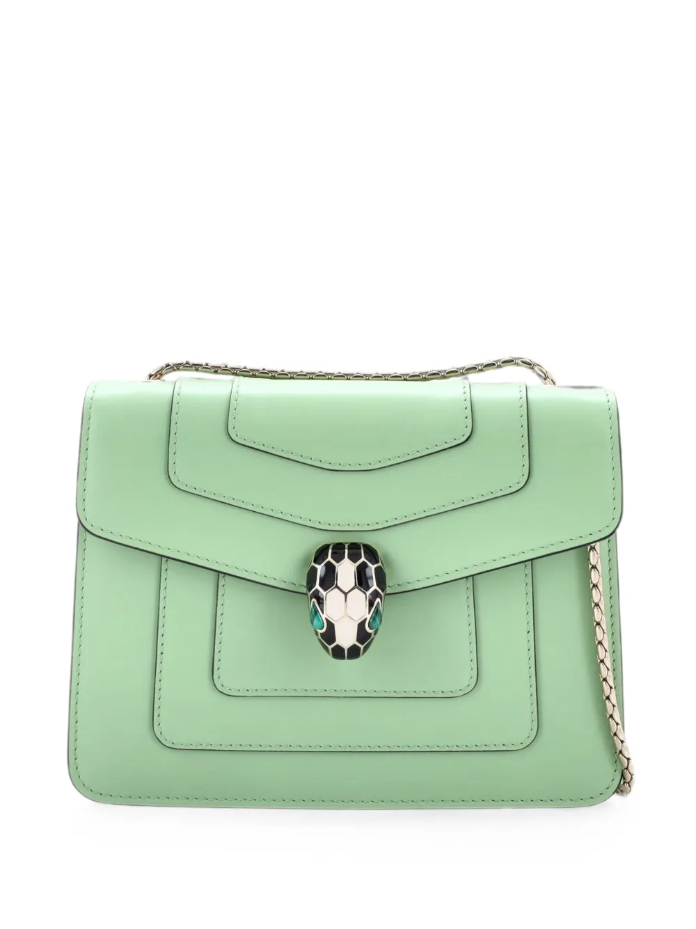 Pre-owned Bvlgari Serpenti Forever Square Shoulder Bag Leather Small Crossbody Bag In Green
