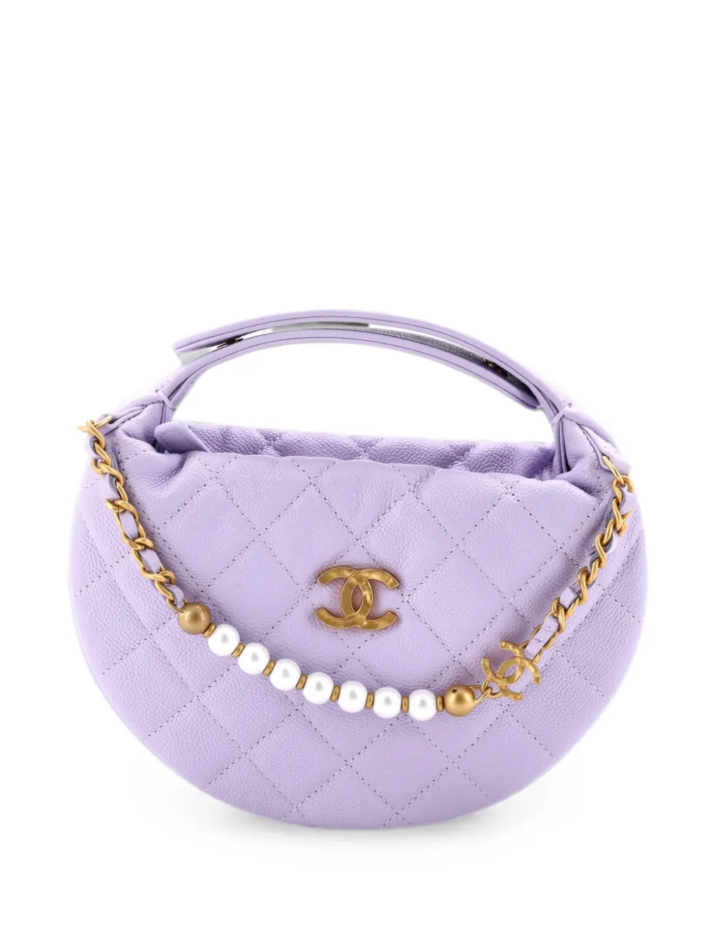 CHANEL Pre-Owned Double Chain Bow Pouch Quilted Caviar Mini hobo bag - Purple