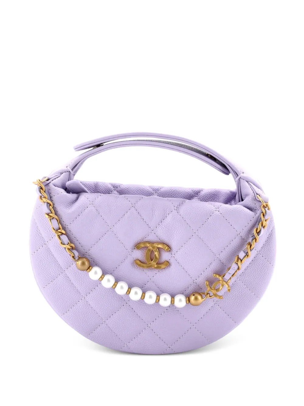 CHANEL Pre-Owned Double Chain Bow Pouch Quilted Caviar Mini hobo bag - Purple