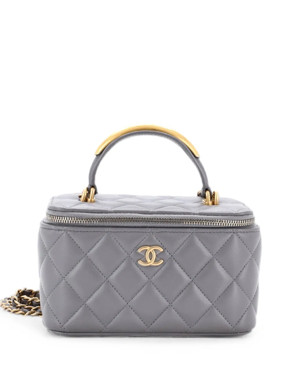 CHANEL Pre-Owned Borsa a tracolla Vanity Case mini in pelle di agnello trapuntata con manico - Grigio