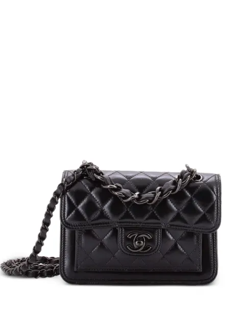 CHANEL Pre-Owned lille quiltet So Black Double CC Flap skuldertaske i kalveskind