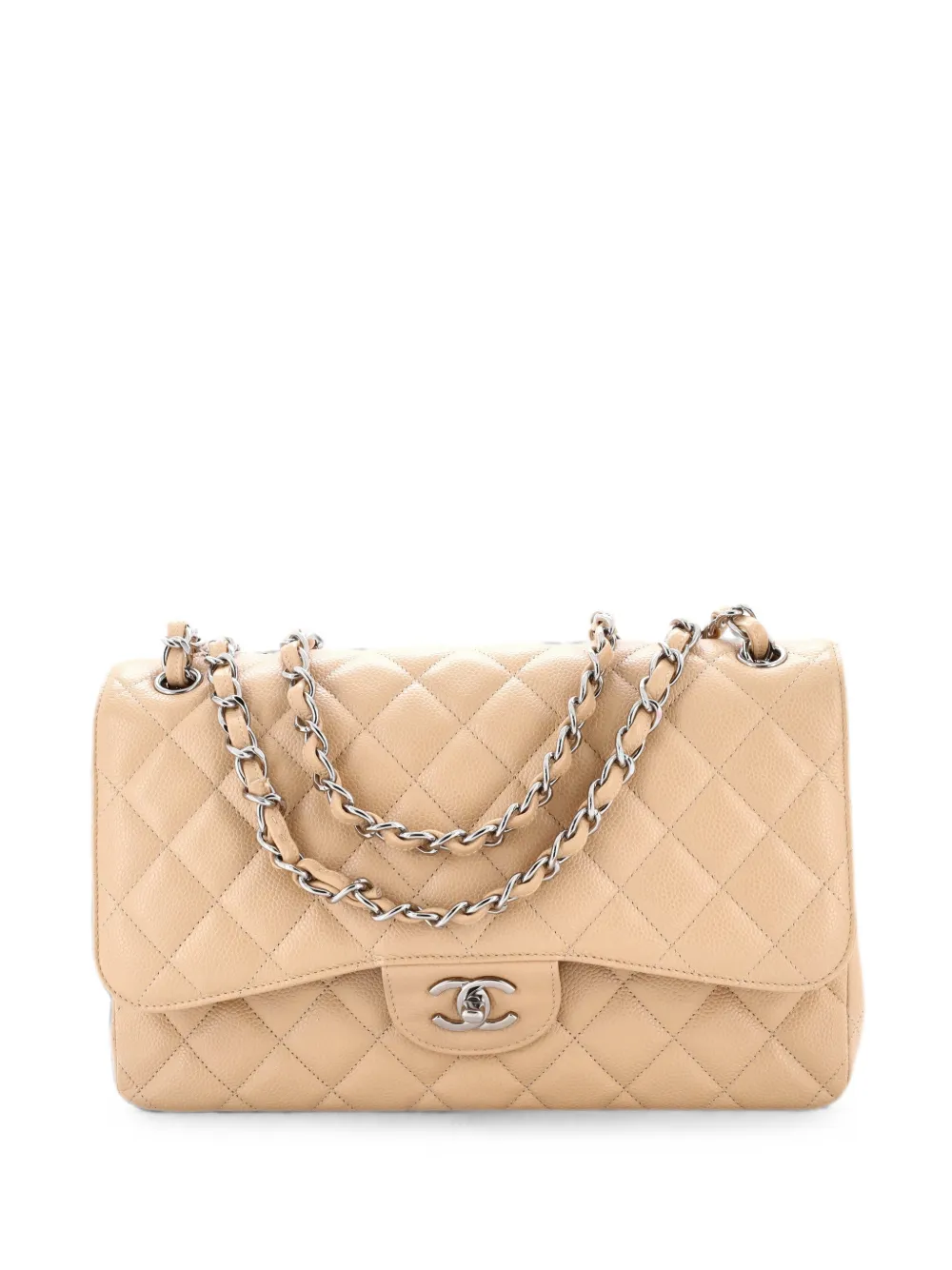 CHANEL Pre-Owned Classic Double Flap Bag Quilted Caviar Jumbo shoulder bag - Neutrals