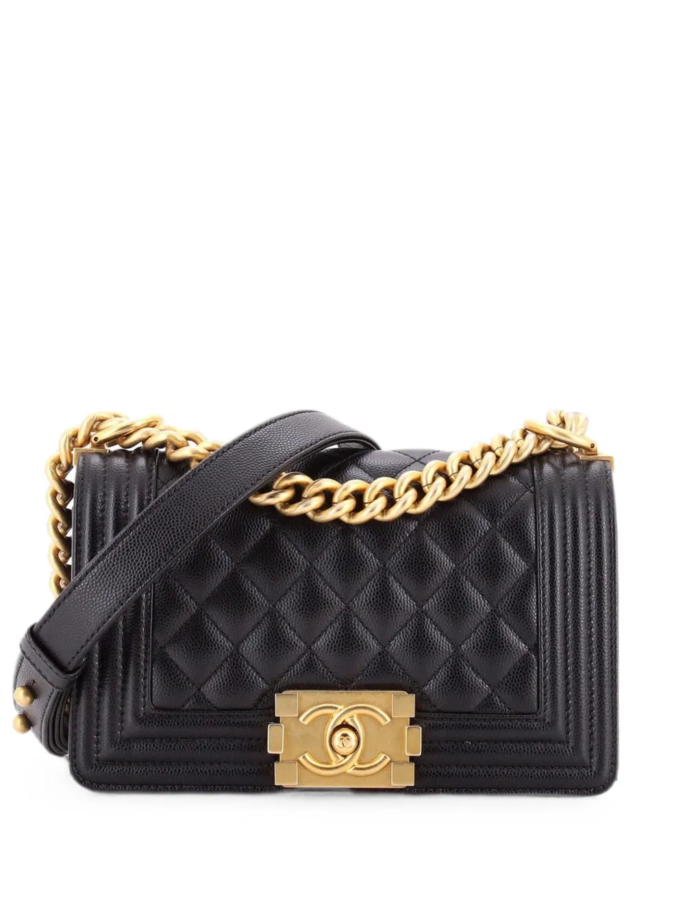 CHANEL Pre-Owned Borsa a tracolla Boy piccola in pelle Caviar trapuntata con battente - Nero
