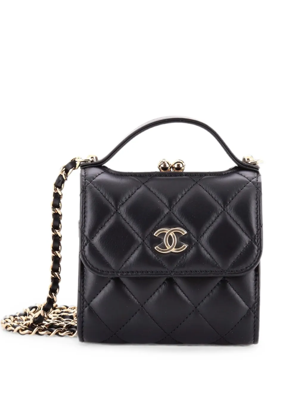 CHANEL Pre-Owned CC Kisslock Frame Top Handle Clutch with Chain Quilted Lambskin Mini shoulder bag - Black
