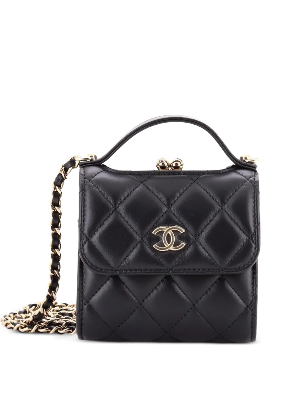 CHANEL Pre-Owned CC Kisslock Frame Top Handle Clutch with Chain Quilted Lambskin Mini shoulder bag - Black