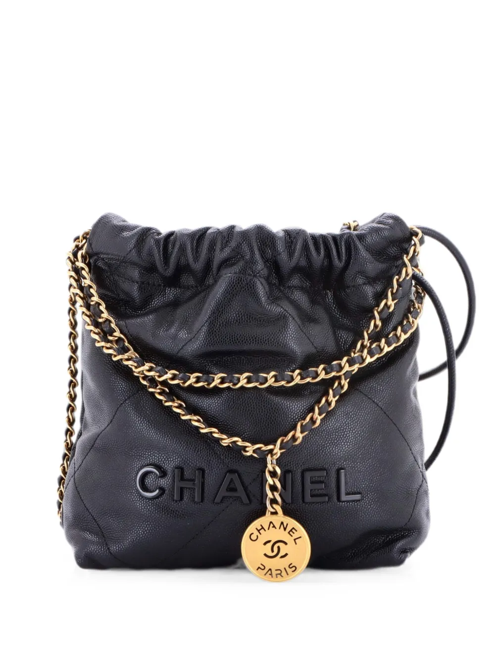 CHANEL Pre-Owned Borsa passepartout 22 mini in pelle Caviar - Nero