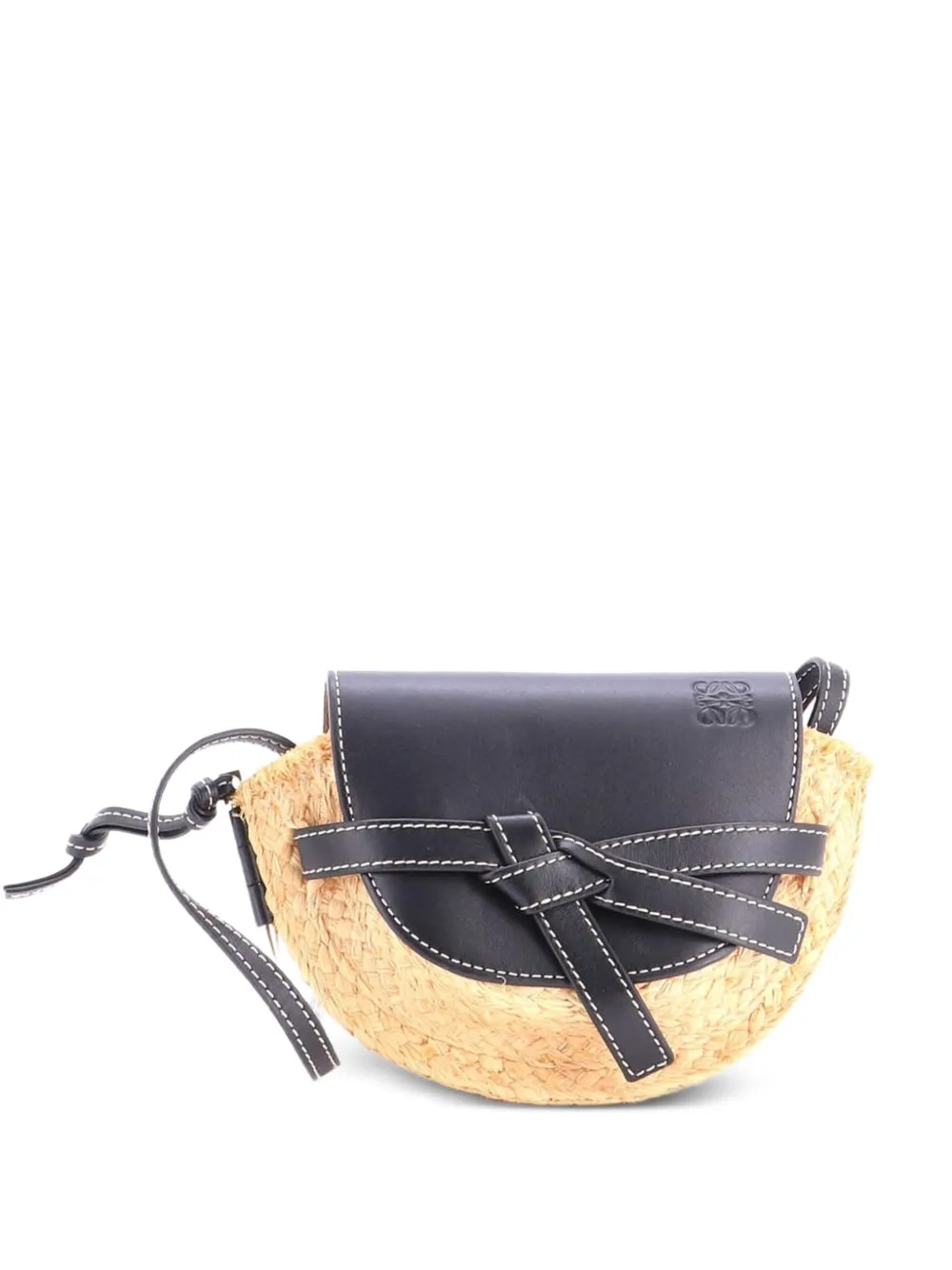 Loewe Pre-Owned Mini Gate Schultertasche aus Leder mit Raffiabast - Schwarz