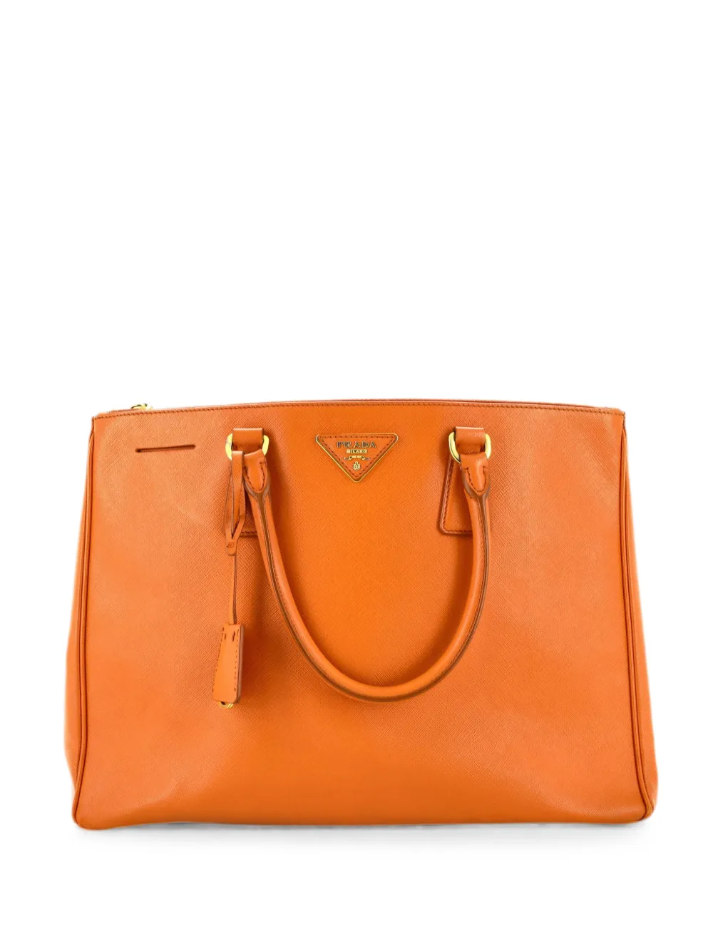 Pre-owned Prada Double Zip Lux Saffiano Leather Large Tote Bag In Orange