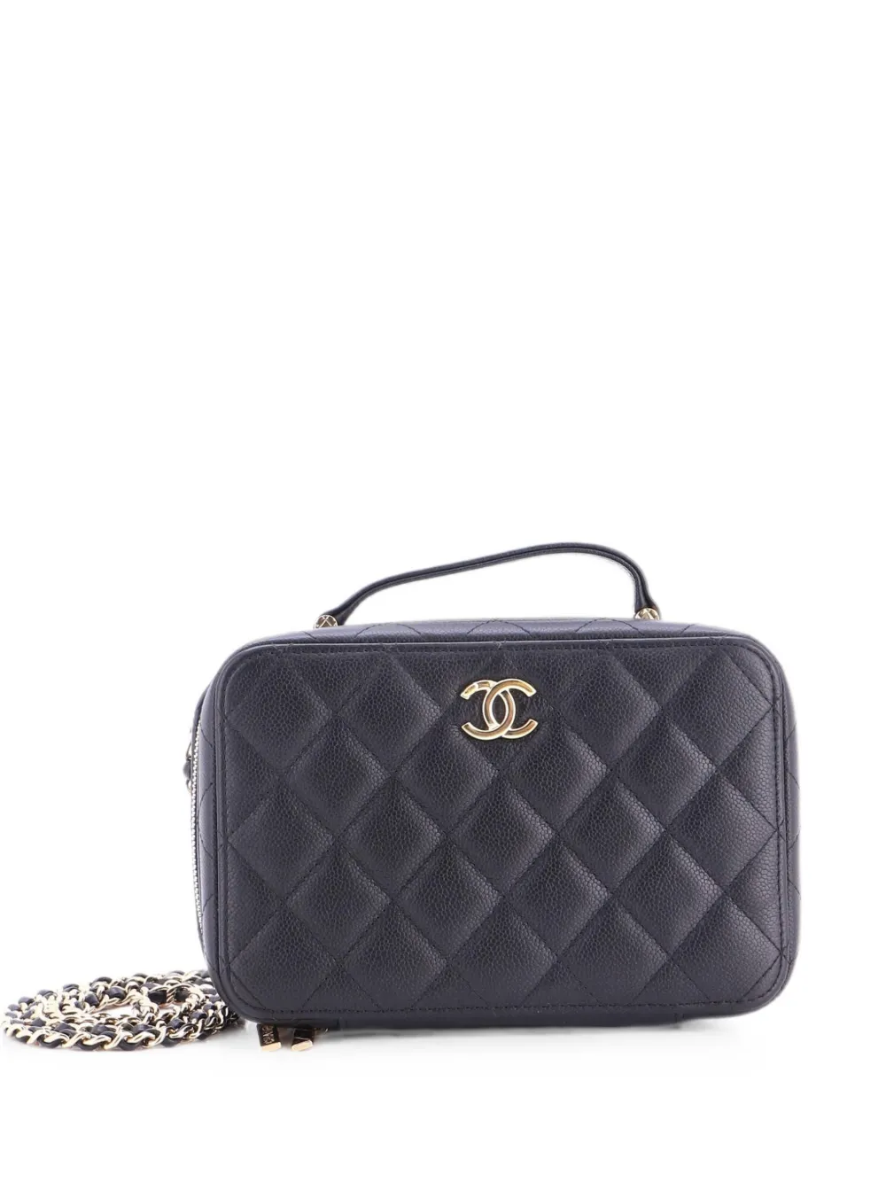 CHANEL Pre-Owned CC Zip Around Top Handle Vanity Case with Chain Quilted Caviar Small satchel - Black