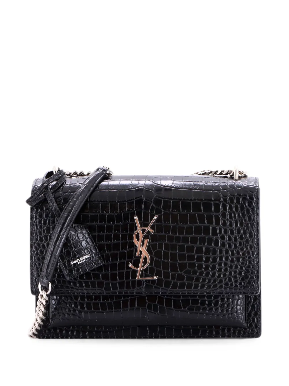 Saint Laurent Pre-Owned Borsa a tracolla Sunset media in pelle goffrata effetto coccodrillo - Nero
