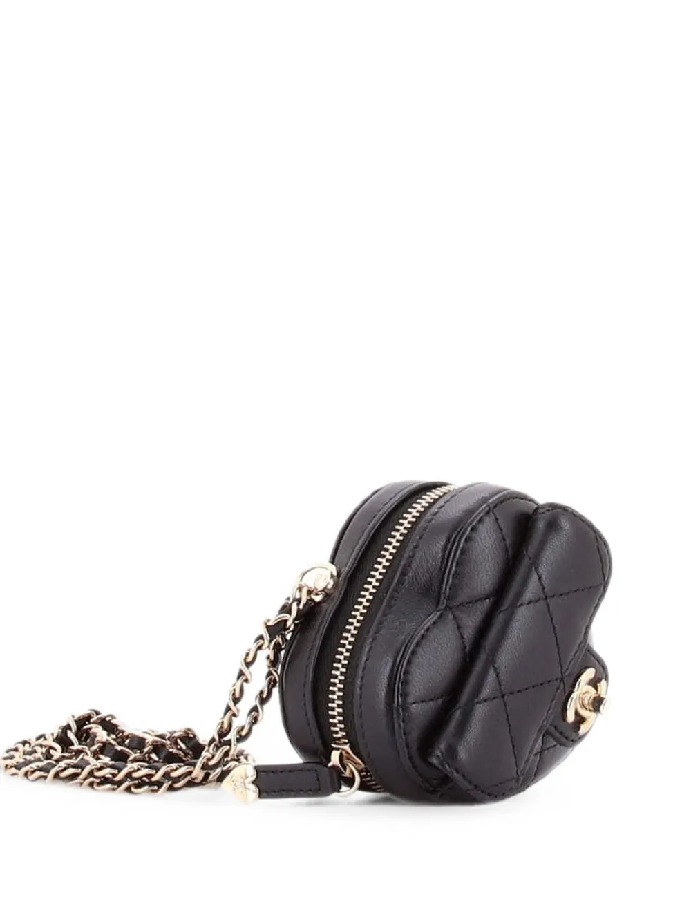 CHANEL Pre-Owned CC in Love Heart Chain Necklace Zip Coin Purse Quilted Lambskin clutch bag - Black