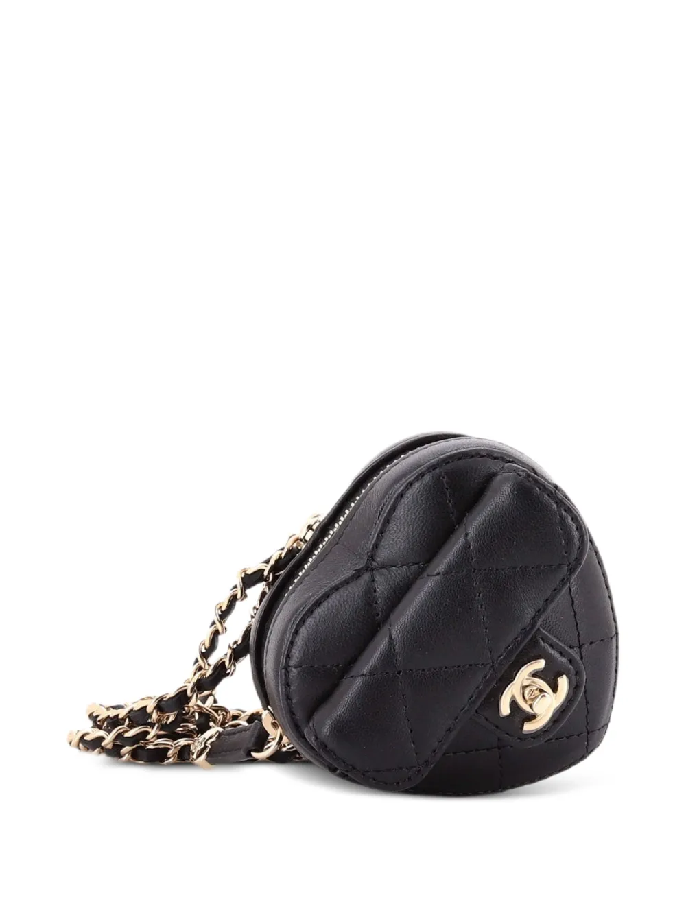 CHANEL Pre-Owned Clutch CC in Love a cuore in pelle di agnello trapuntata con zip e catena - Nero