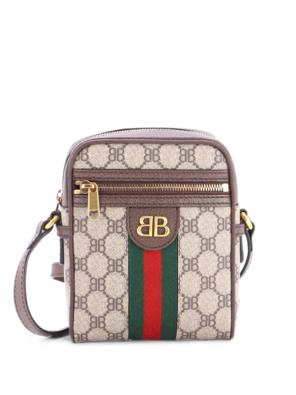 Balenciaga Pre-Owned x Gucci mini The Hacker Project BB Kuriertasche aus beschichtetem Canvas mit Reißverschluss - Braun