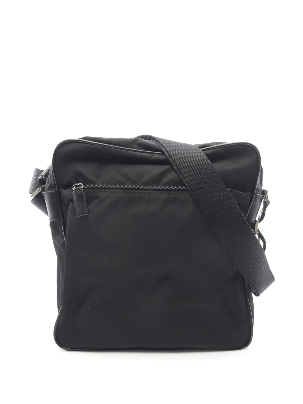 Pre-owned Prada 2010-2026 Saffiano Trimmed Tessuto Zip Top Crossbody Bag In Black