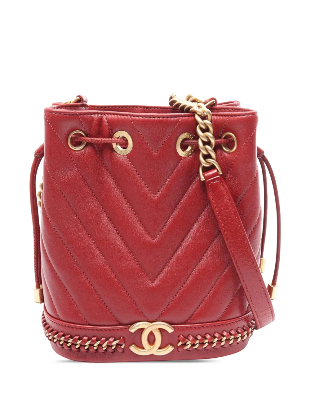 CHANEL Pre-Owned Borsa a secchiello Paris Cosmopolite piccola in pelle di agnello con motivo chevron 2017-2018 - Rosso