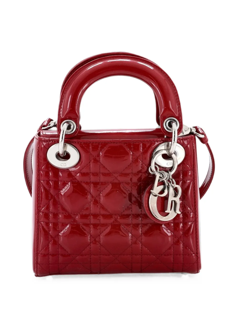 Christian Dior Pre-Owned Lady Dior Chain Bag Cannage Quilt Patent Mini satchel - Red