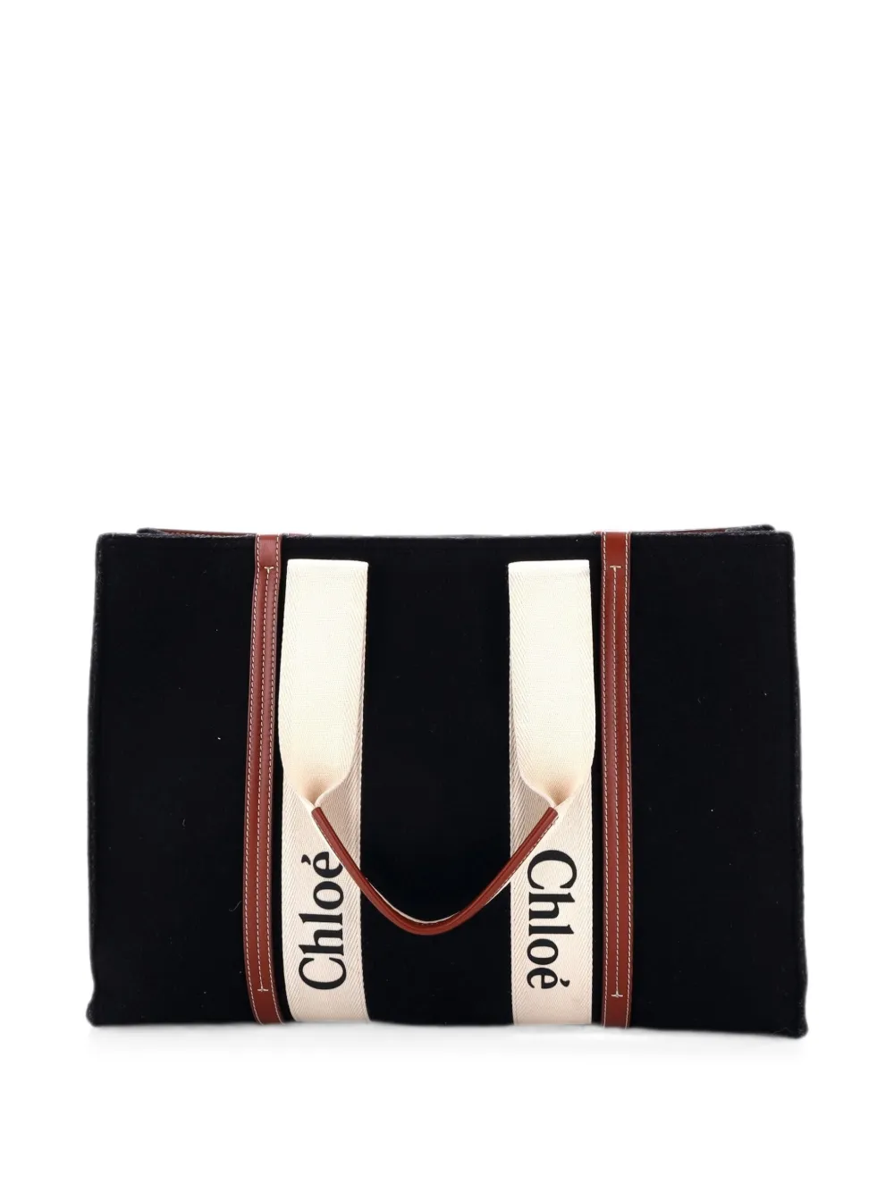 Chloé Pre-Owned Woody Recycled Felt with Leather and Canvas Large tote bag - Black
