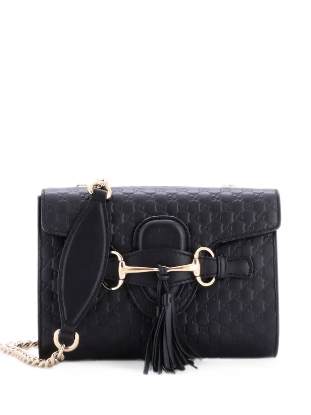 Gucci Pre-Owned Mini Emily Flap Microguccissima Schultertasche aus Leder mit Kettenriemen - Schwarz