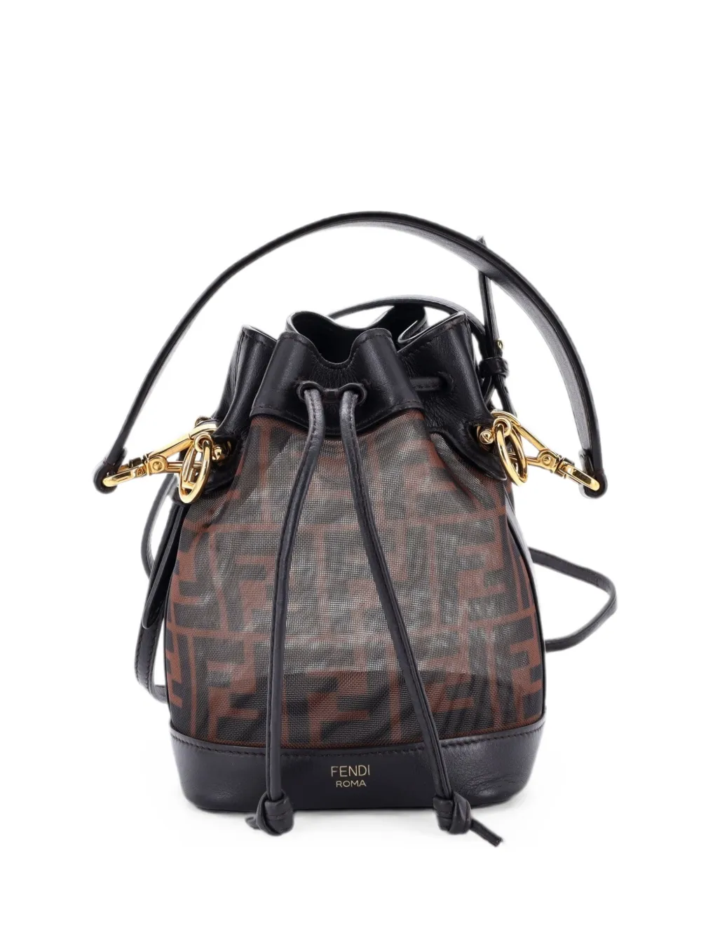 Fendi Pre-Owned Mon Tresor Zucca Mesh with Leather Mini bucket bag - Brown