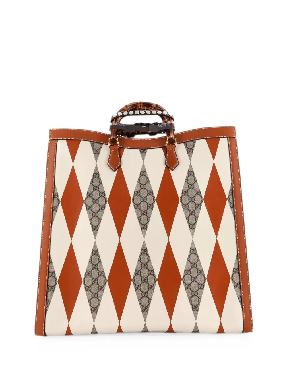 Gucci Pre-Owned Großer Diana NM Bamboo Handle Rhombus GG Tote Bag aus beschichtetem Canvas mit Leder - Braun