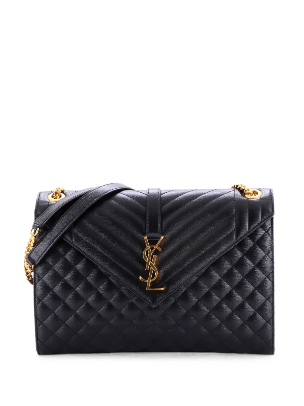 Saint Laurent Pre-Owned Borsa a spalla Classic Monogram Envelope grande in pelle matelassé con motivo chevron - Nero