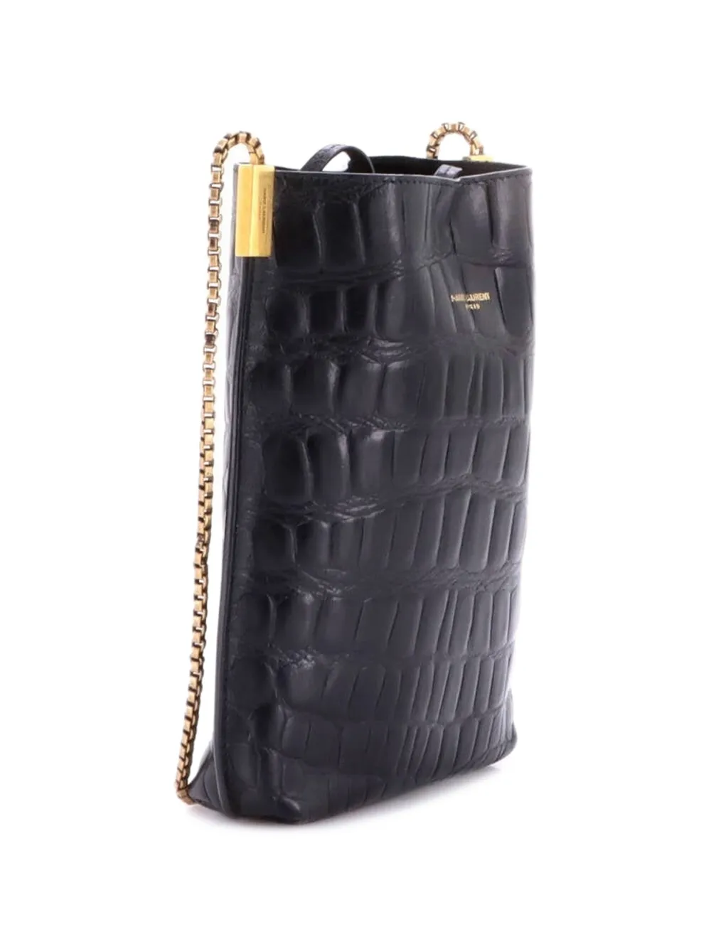 Saint Laurent Pre-Owned Suzanne Hobo Crocodile Embossed Leather Mini shoulder bag - Black
