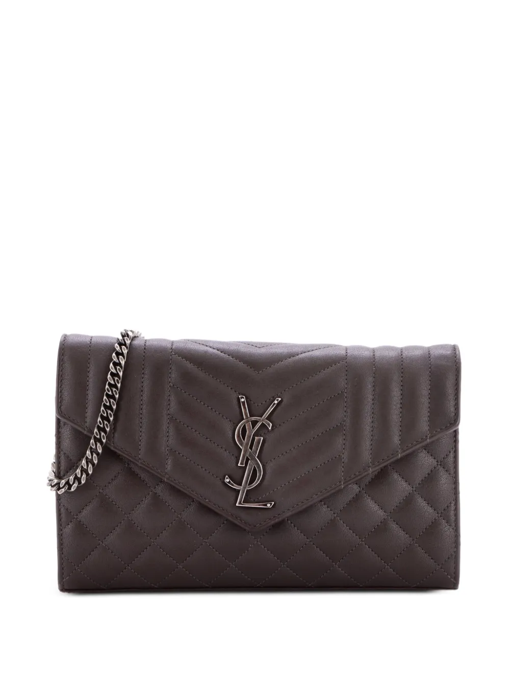 Saint Laurent Pre-Owned Borsa a tracolla Classic Monogram Chain Wallet Mixed Matelasse media in pelle - Marrone