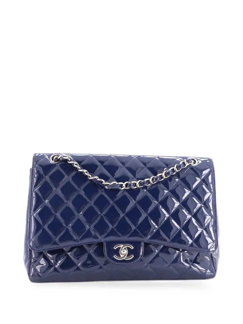 CHANEL Pre-Owned Classic Double Flap Bag Quilted Patent Jumbo shoulder bag - Blue