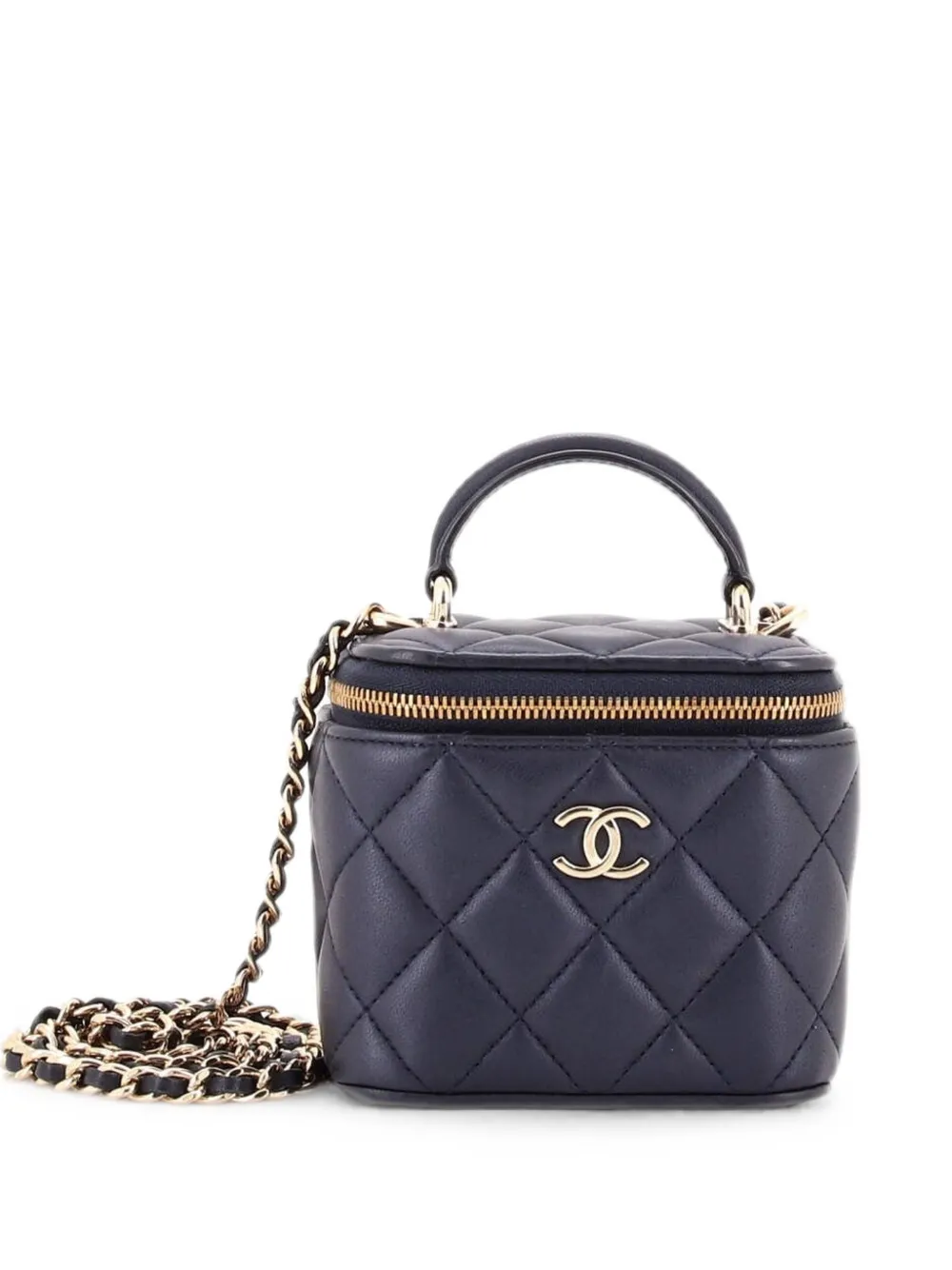CHANEL Pre-Owned Classic Top Handle Vanity Case with Chain Quilted Lambskin Mini crossbody bag - Blue